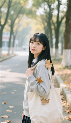 背着帆布袋的清纯学生美女图片